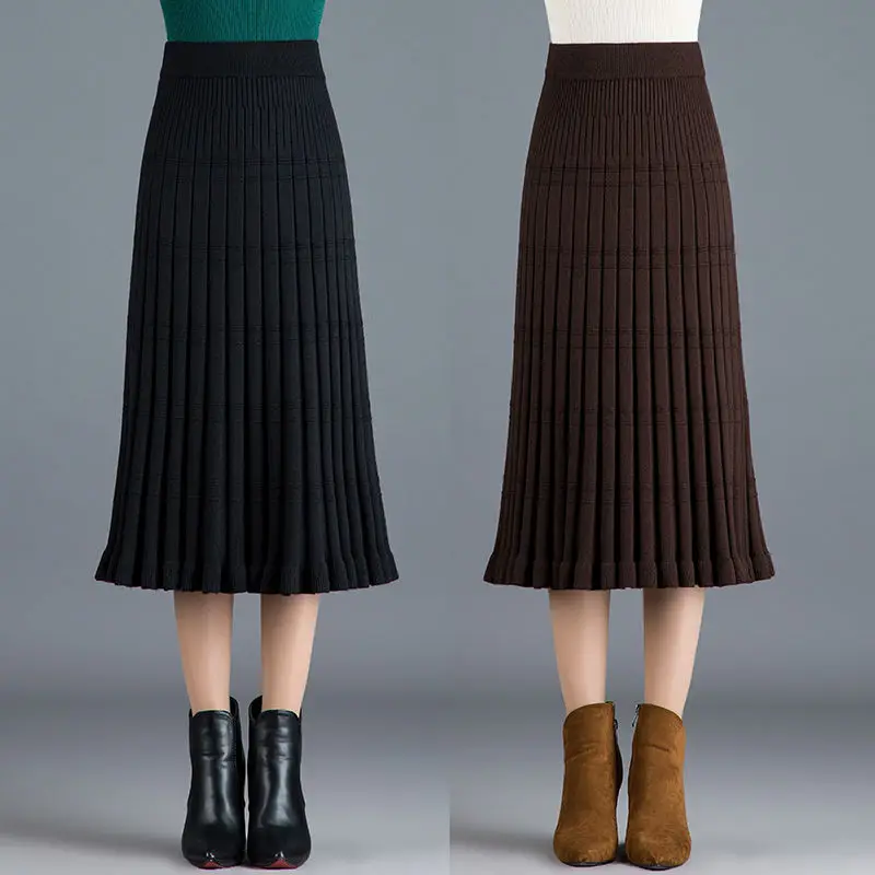 

2024 Autumn Winter Women High Waist Screw Thread Loose Skirt Elegant Warm s Fashion Sweater Knitted Half Length T825