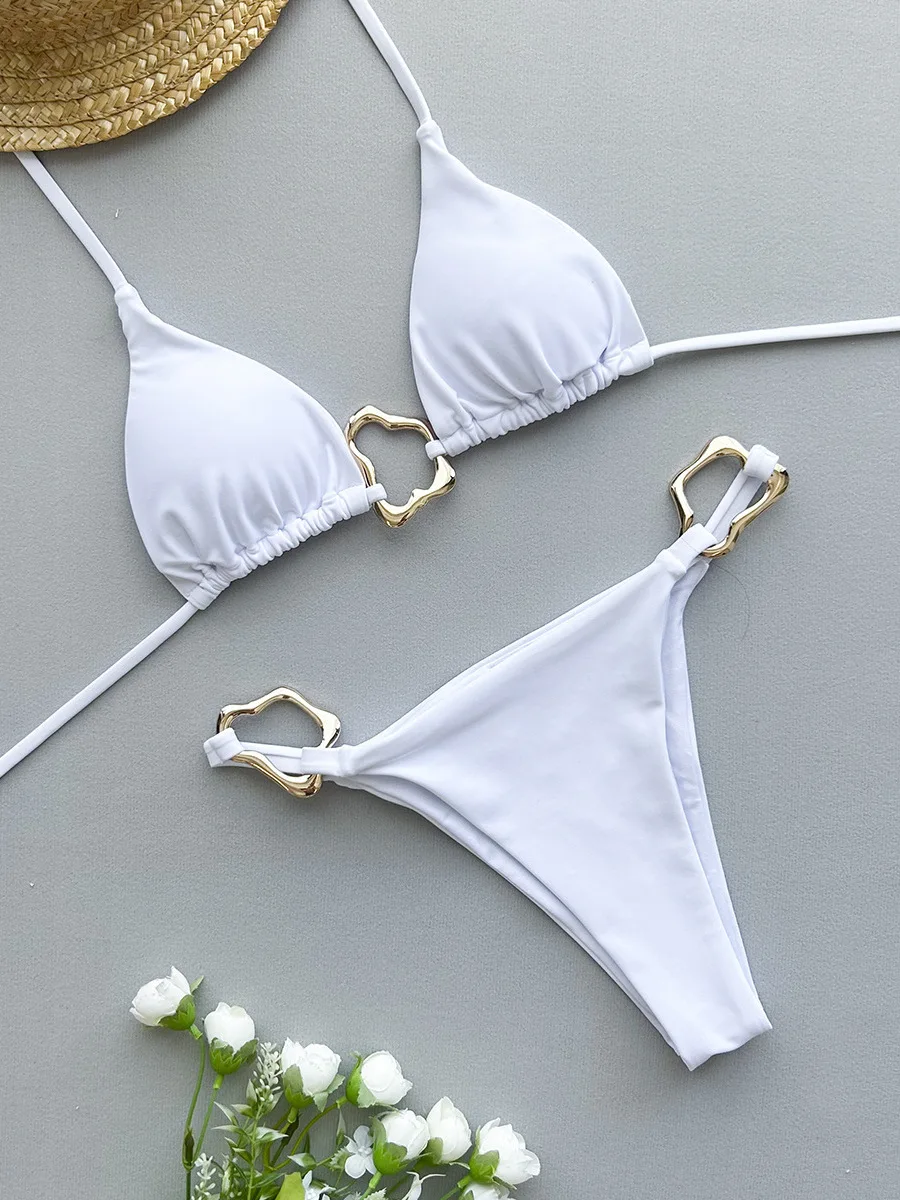 

Sexy Bikini Pure Color Strap Crossbody Women's Swimsuit 2025 New Arrival Fstring Swimsuit Sport Yoga Fitn Fans Supplies