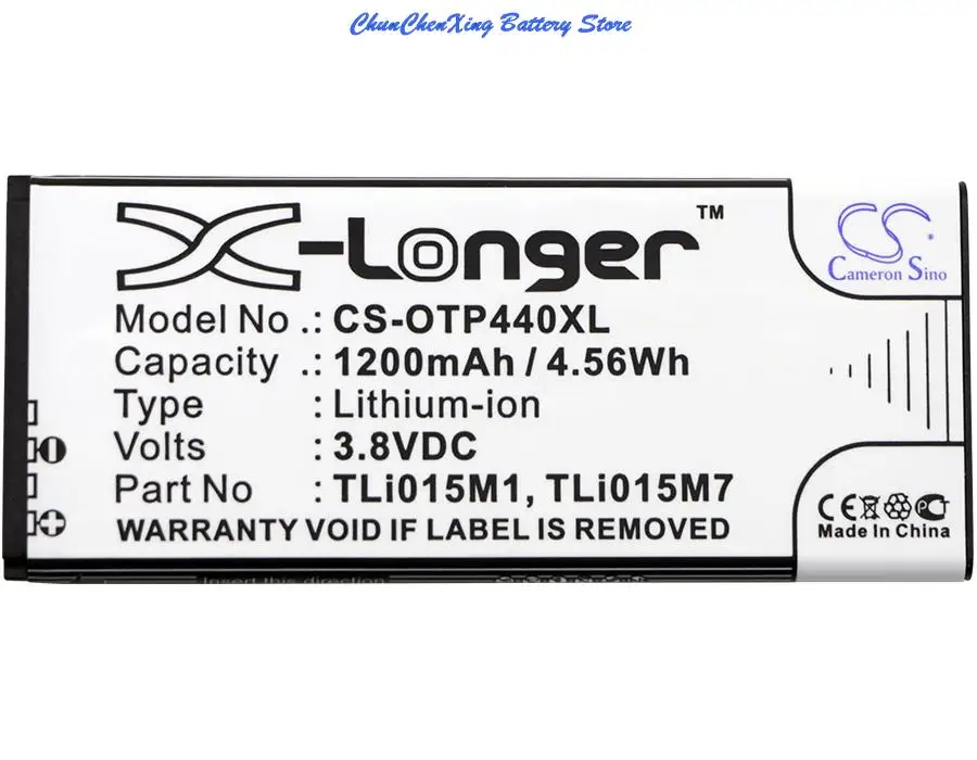 Cameron Sino  1200mAh Battery TLi015M1, TLi015M7 for Alcatel One Touch Pixi 4 4.0, OT-4034, OT-4034D, OT-4034X