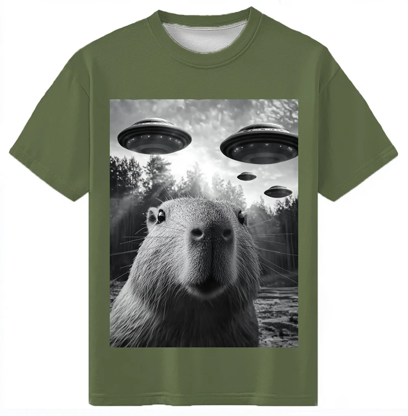 

Funny Guinea Pig UFO Pattern T Shirts For Men Summer Fashion Capybara 3D Printed T-shirts Casual Oversized Crew Neck Tees Tops