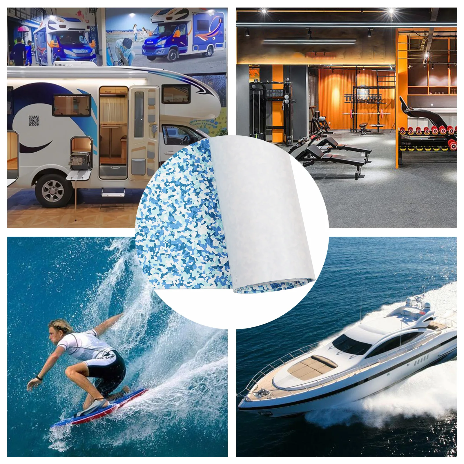 

240x90 Cm Eva Foam Boat Motorhome Anti-Slip Mat Yacht Flooring Mat Self Adhesive Pad Deck Carpet (Blue White Camouflage)