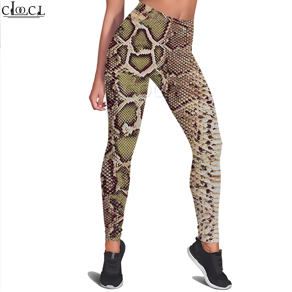 Cloocl sexy moda pele de cobra impressão leggings femininas impressão 3d leggings feminino ginásio treinamento yoga calças esportivas