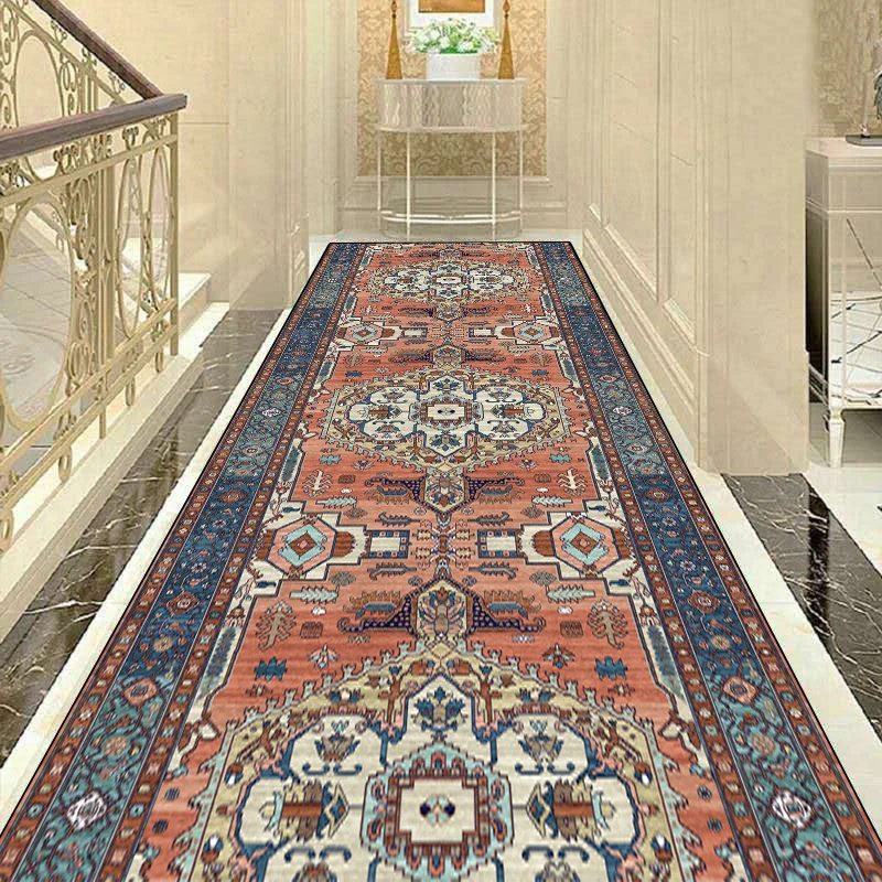 European Style Long Hallway Carpets Retro Decoration Runners Carpet Living Room Aisle Floor Mat Bedroom Bedside Corridor Rug