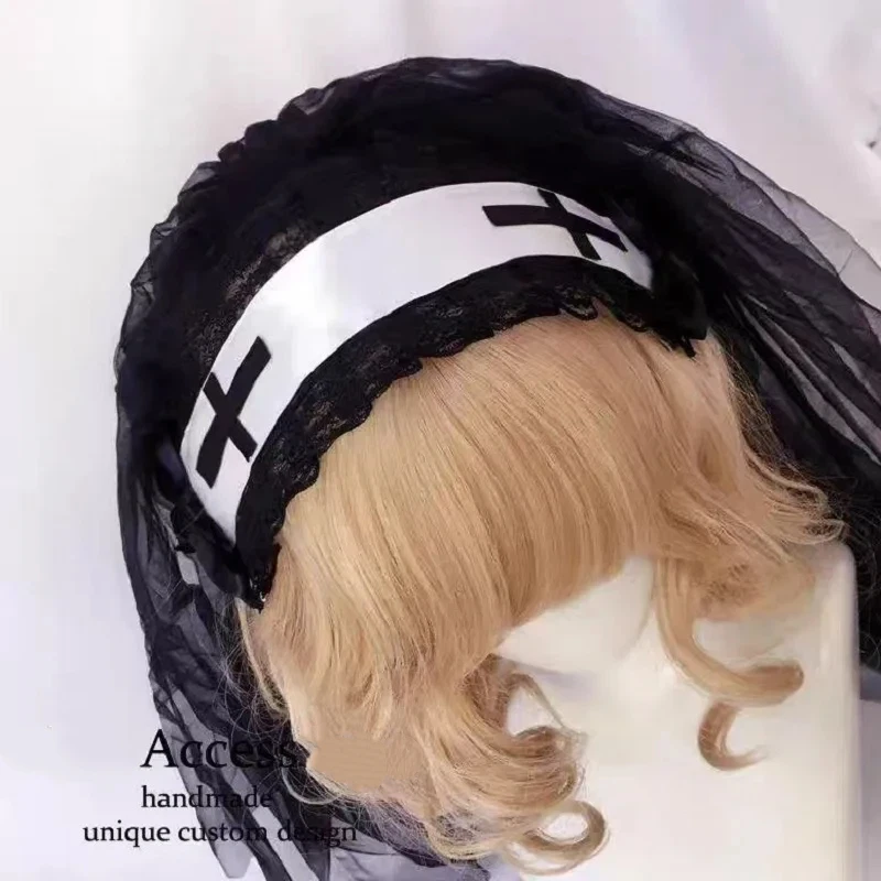 Halloween Women Black Veil Headpiece Nun Cosplay Costume Props Gothic Lolita Carnival Party Headscarf 5