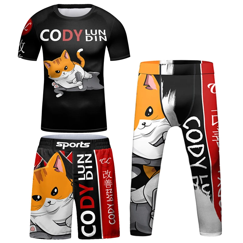 Mma Shorts +T-shirt  Jiu Jitsu Rashguard Bjj Full Body Kids Boys Boxing Sportswer Bjj Rash Guard Sets Children Muay Thai Jerseys