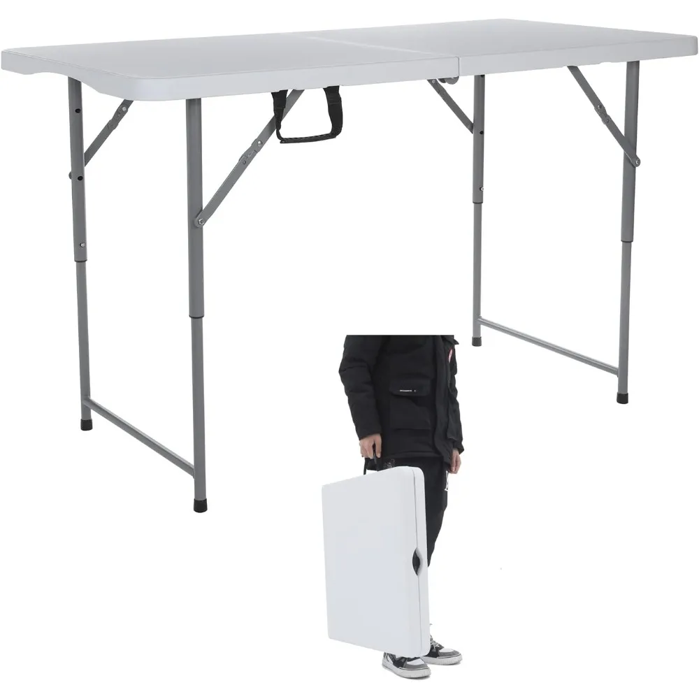 Folding Table 4-Foot Portable Small Folding Table Semi Practical Table Small Indoor and Outdoor Adjustable Height