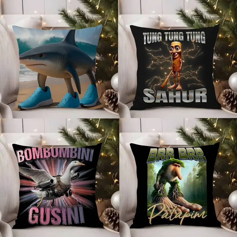 Taie d'oreiller italienne Brain Rot Meme Tralalero Tralala, housse de coussin courte en peluche Double face pour salle d'impression HD, pour la maison et le bureau