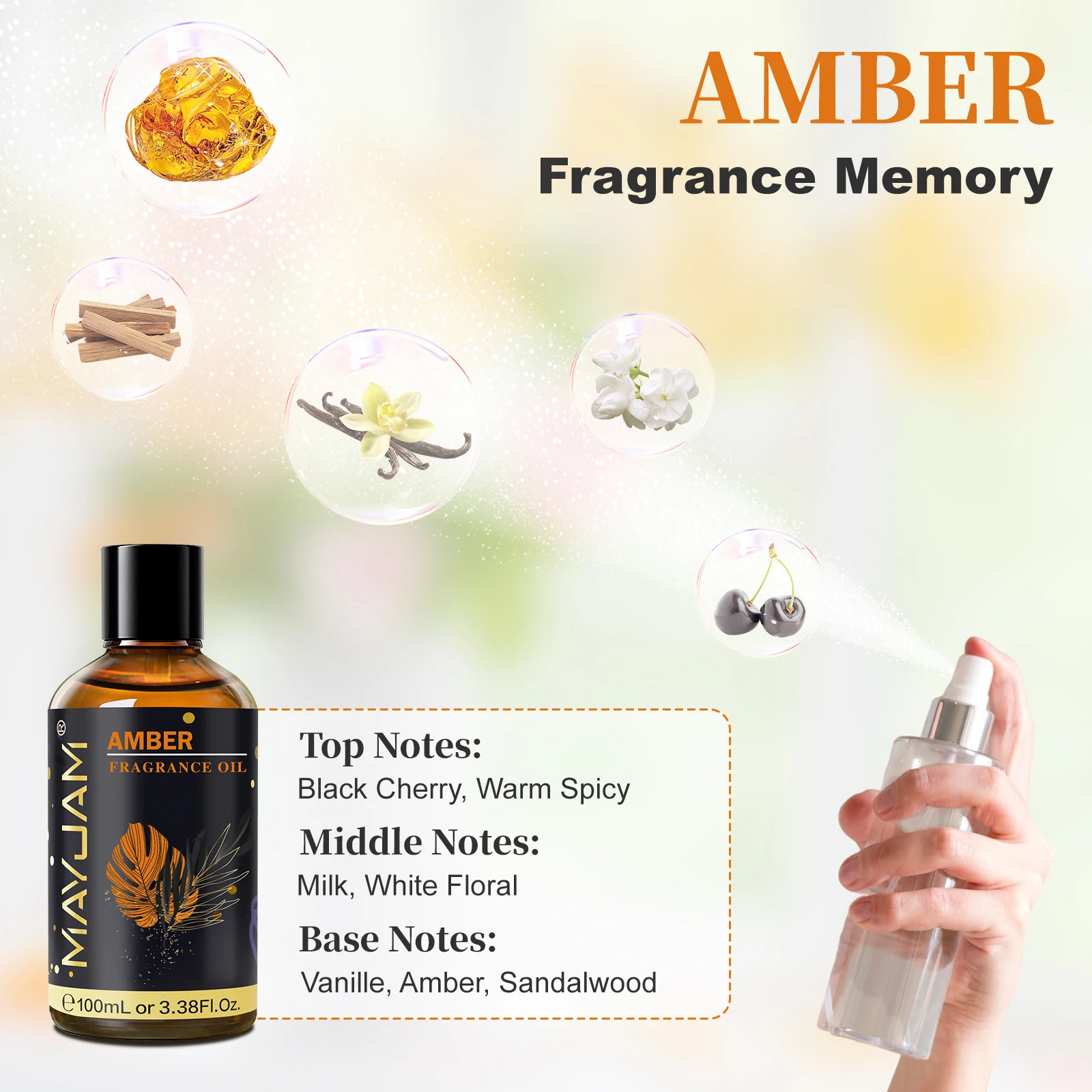 MAYJAM 100ml Fragrance Oil White Santal Amber Chocolate Moroccan Rose Aromatic Essential Oil for Humidifier Diffuser Gift Box - view 4