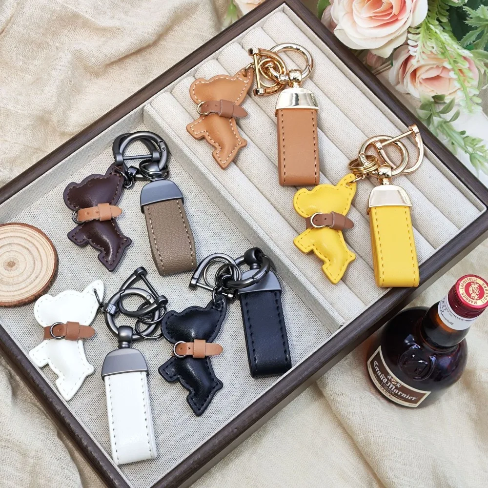 

Original Custom Keychain Small Pendant Mini Cartoon Trendy Leather Cute Dog Car Keyring Festival Personalized Men Women Gift