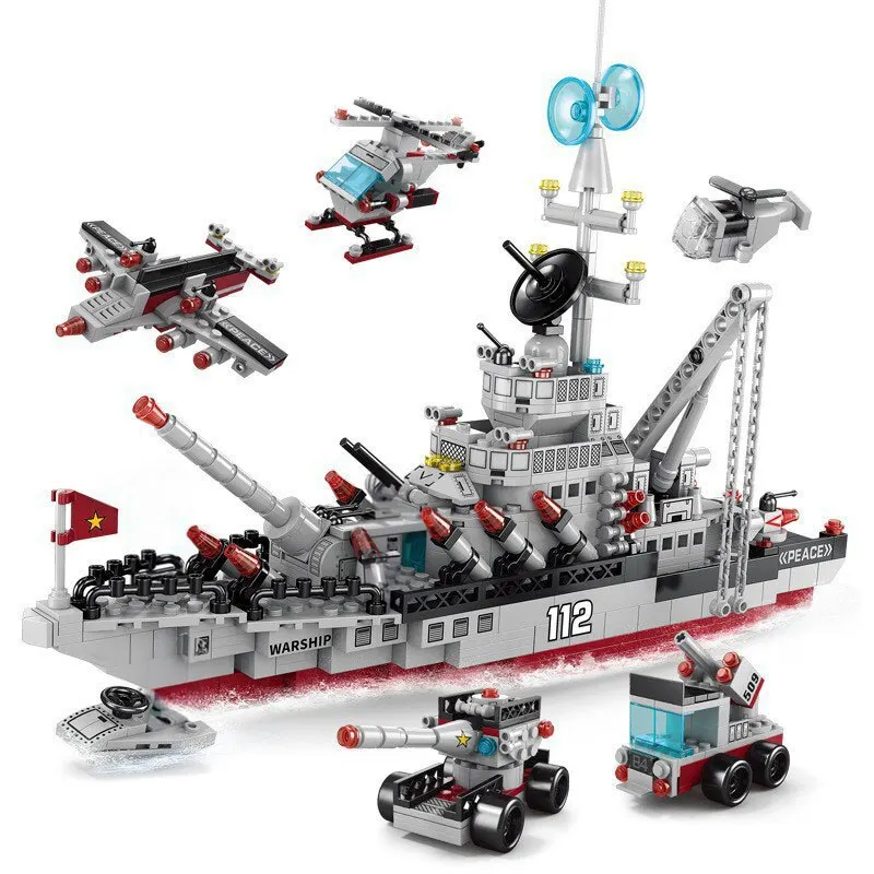 554PCS Army Ocean Cruiser Warship Building Blocks Aircraft Weapon Ship Bricks City Toys for Children Boy and Girl