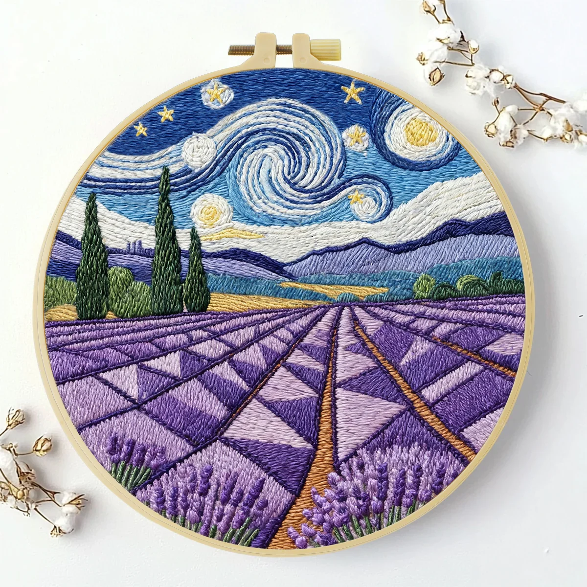 1 Stück 20X20CM/15X15CM 7,87/6,3 Zoll Lavendel-Stickerei-Starter-Kit DIY-Kit DIY-Stickerei-Set Handarbeiten Nähkunst – Detail 2