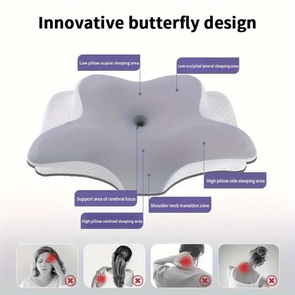 Memory-Schaum-Kissen in Schmetterlingsform, Entspannendes Orthopädisches Nackenkissen mit Langsamer Rückfederung zur Schmerzlinderung und Verbesserung des Schlafs – Detail 5