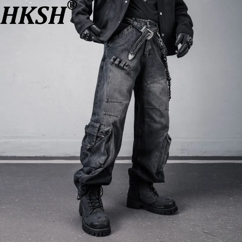 

Мужские джинсы HKSH: Новинка осенне-зимней коллекции, функциональные, в стиле панк, с эффектом потертости, Y2K, с карманами, ретро, свободные, с плиссировкой, модель HK18381