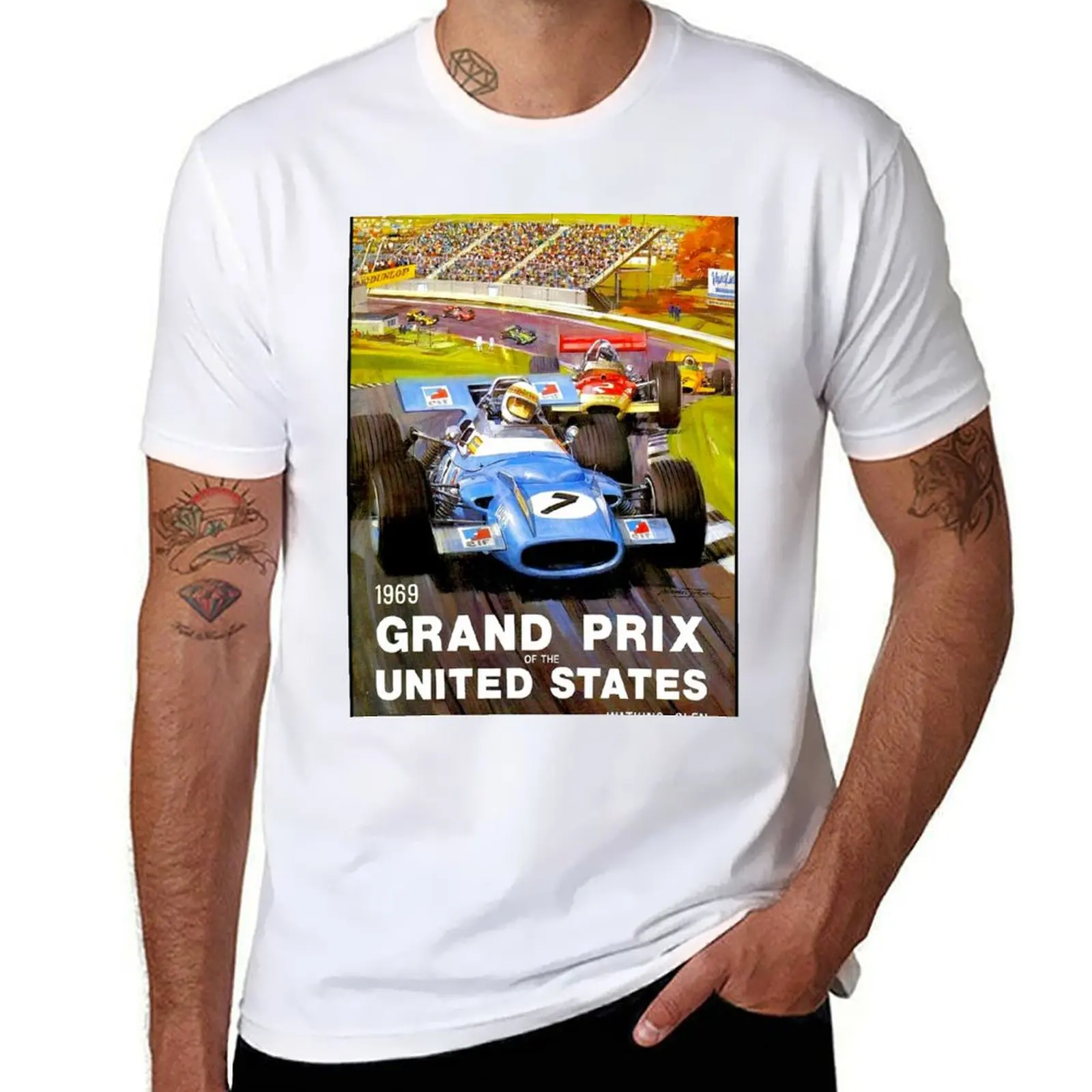 

WATKINS GLEN : Vintage 1969 U.S. Grand Prix Print T-Shirt blue lock plus sizes mens big and tall t shirts