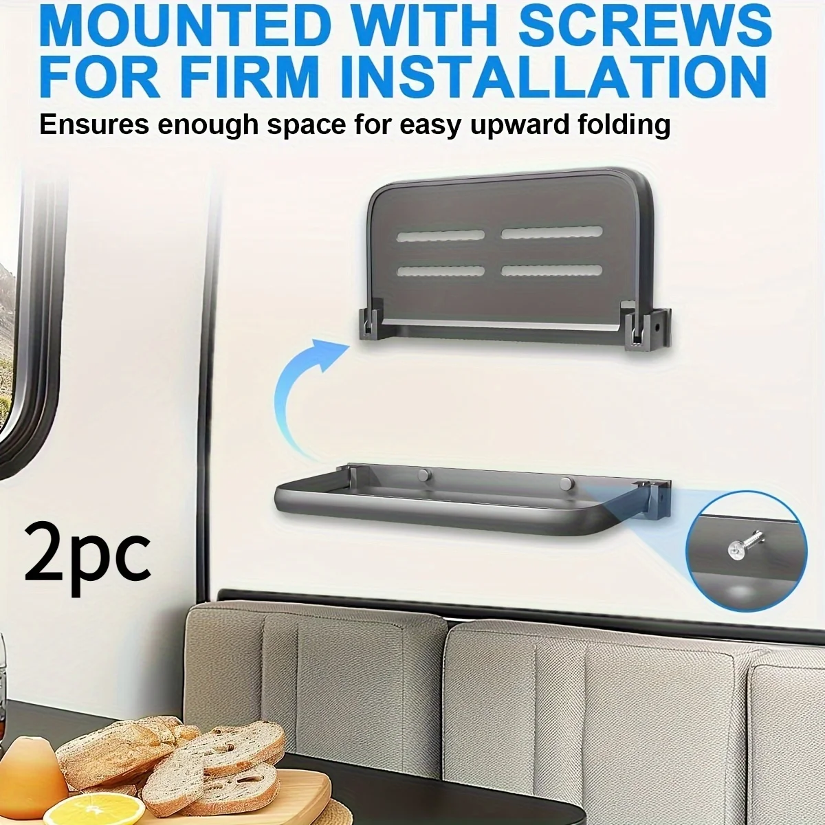 قطعتان من أرفف الألومنيوم القابلة للطي RV لتخزين الحائط توفر المساحة 90 °   تصميم قابل للطي ينظم ملحقات التخييم