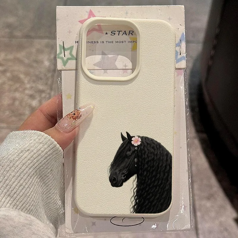 حافظة هاتف لهاتف آيفون 17 11 13 12 14 15 16 Pro Max XS X XR 16E 16 Plus 17 تتميز بالهواء مع غطاء تصميم الخيول والزهور #1