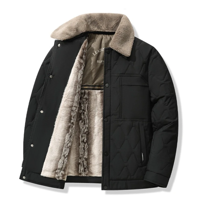 الشتاء الحضري ​ ​ معطف شتوي بياقة من الفرو قابل للفصل للرجال - دافئ مبطن بالصوف ​   معطف التنقل اليومي