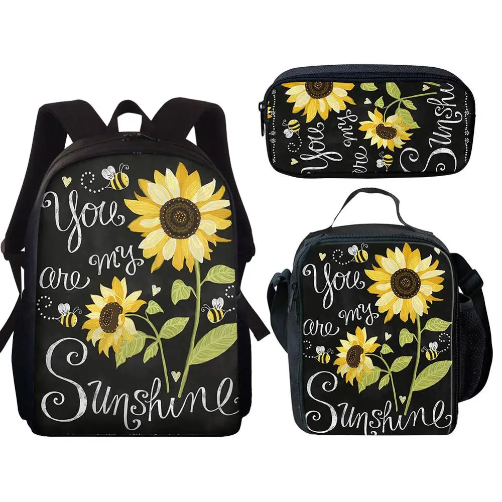 Trendy Youthful Novelty You are my Sunshine 3D Print 3pcs/Set Student Travel bags Laptop Daypack Backpack Lunch Bag Pencil Case