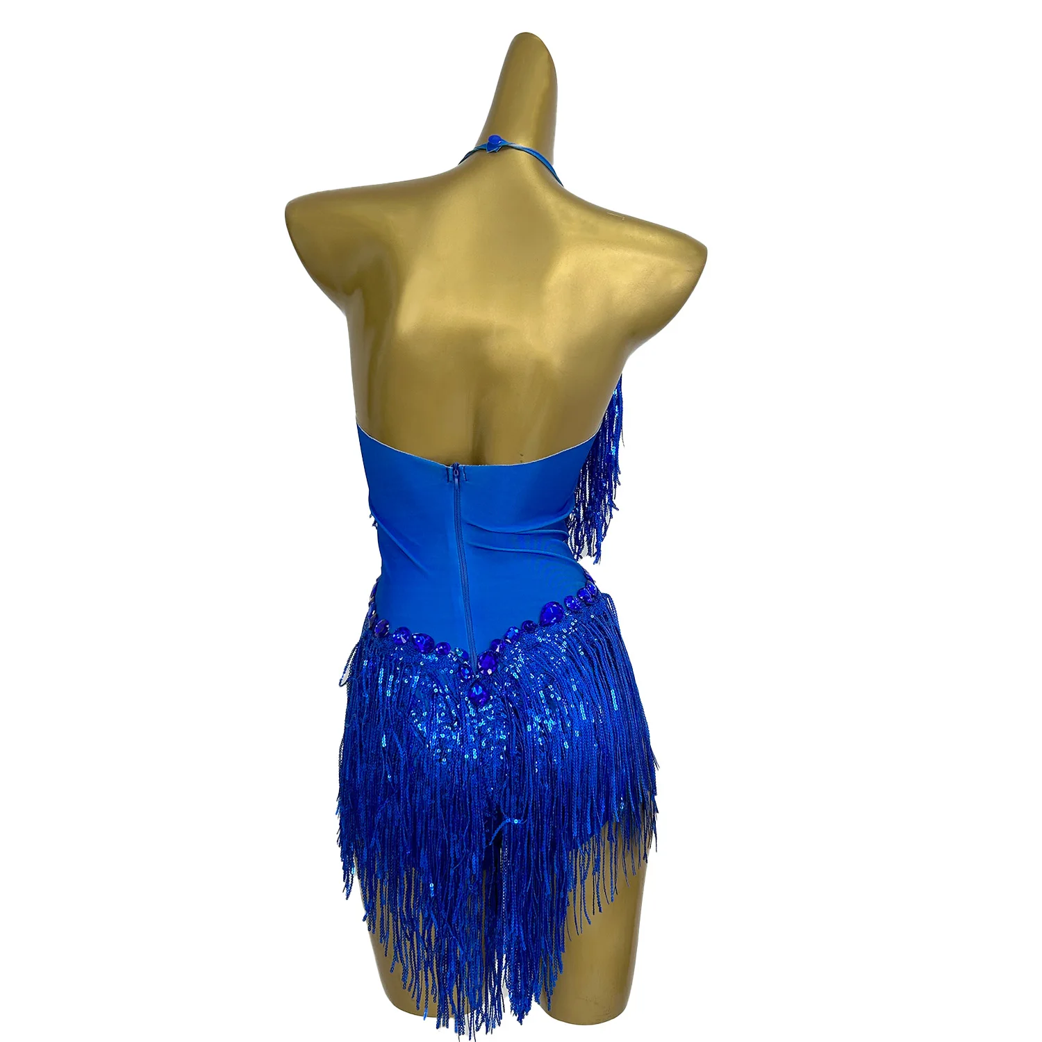 Shuye Royal Blue Fringed Latin Dance Talent Performance Suit Female Group Backing Dance Leotard Nightclub Performance Jumpsuit