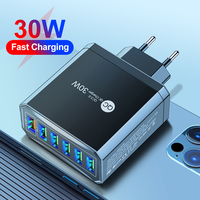 6Port USB Wall Charger EU/US/UK/KR Plug 30W Fast Charging Quick Charge QC3.0 For iPhone Samsung Xiaomi Oppo Mobile Phone Adapter