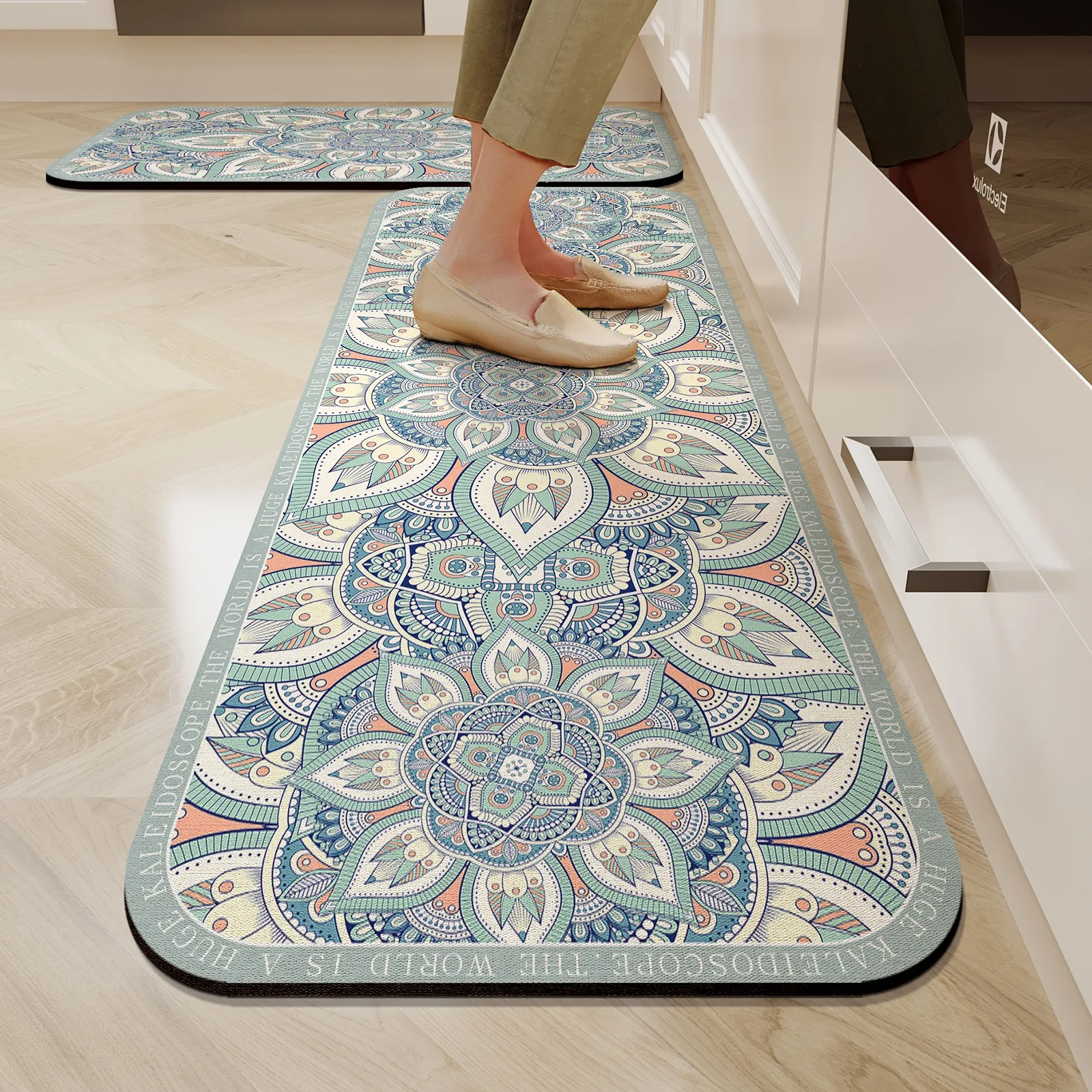 

Kitchen Floor Mat Waterproof Oil-proof Non-slip Rug Retro Bohemian Blue Carpet Long Strip Home Decoration Foot Mat 주방 바닥 매트