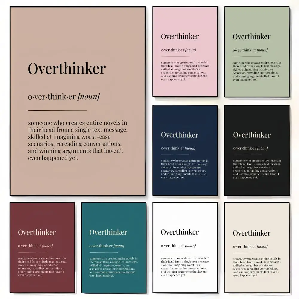 Funny Overthinker Definition Canvas Poster Dictionary Typography Quote Home Office Bedroom Decor Gift Painting Calligraphy