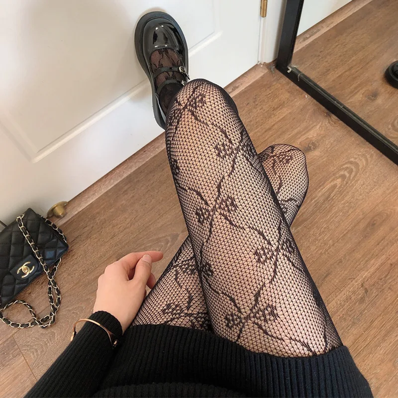 Retro Rattan Pattern Hollow Lace Mesh Pantyhose For Classic Lolita Women Bottomed Tights Comfort Daily Matching Decor Stockings