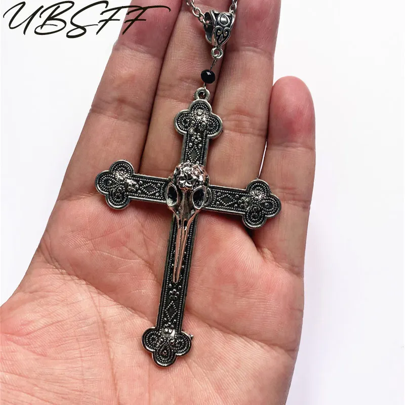 1Piece Cool Skull Cross Pendant Necklace Men's Gothic Crow Skull Cross Necklace Pendant Gothic Punk Jewelry