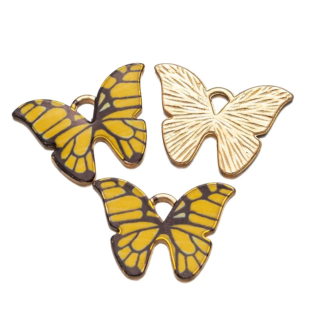 10Pcs/Lot 21x15mm Colorful Butterfly Pendant Enamel Metal Charms Animal Necklace Bracelet For DIY Jewelry Making Accessories