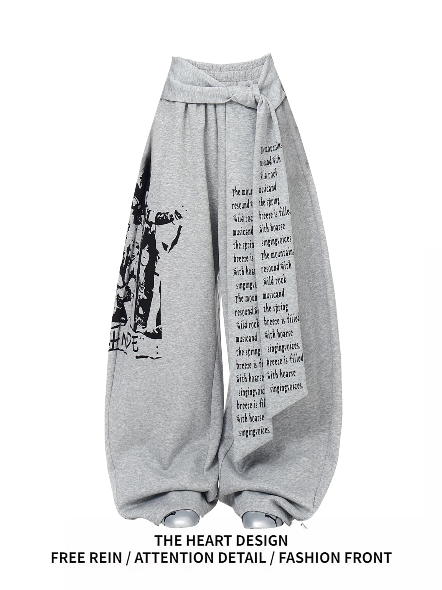 

Y2K Women's Graphic Print Baggy Lantern Pants High Waist Tie Front Sweatpants Casual Streetwear Loose Trousers