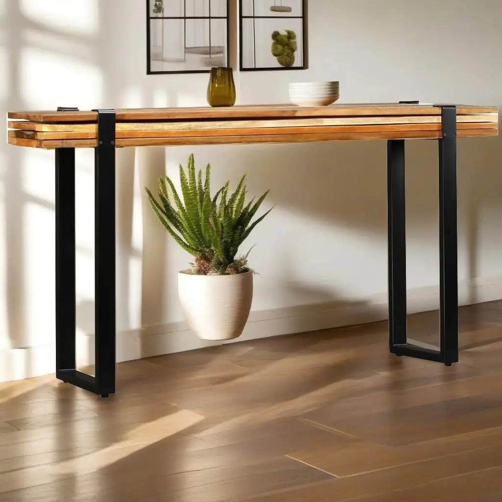 Mesa de console de madeira recuperada maciça ajustável - Decoração rústica para casa e design versátil