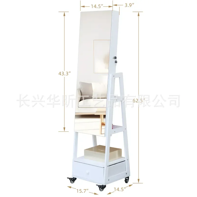 European Simple Wooden Full Body Floor Mirror with Jewelry Storage Multi Functional Mirror Cabinet Creative Fitting Mirror