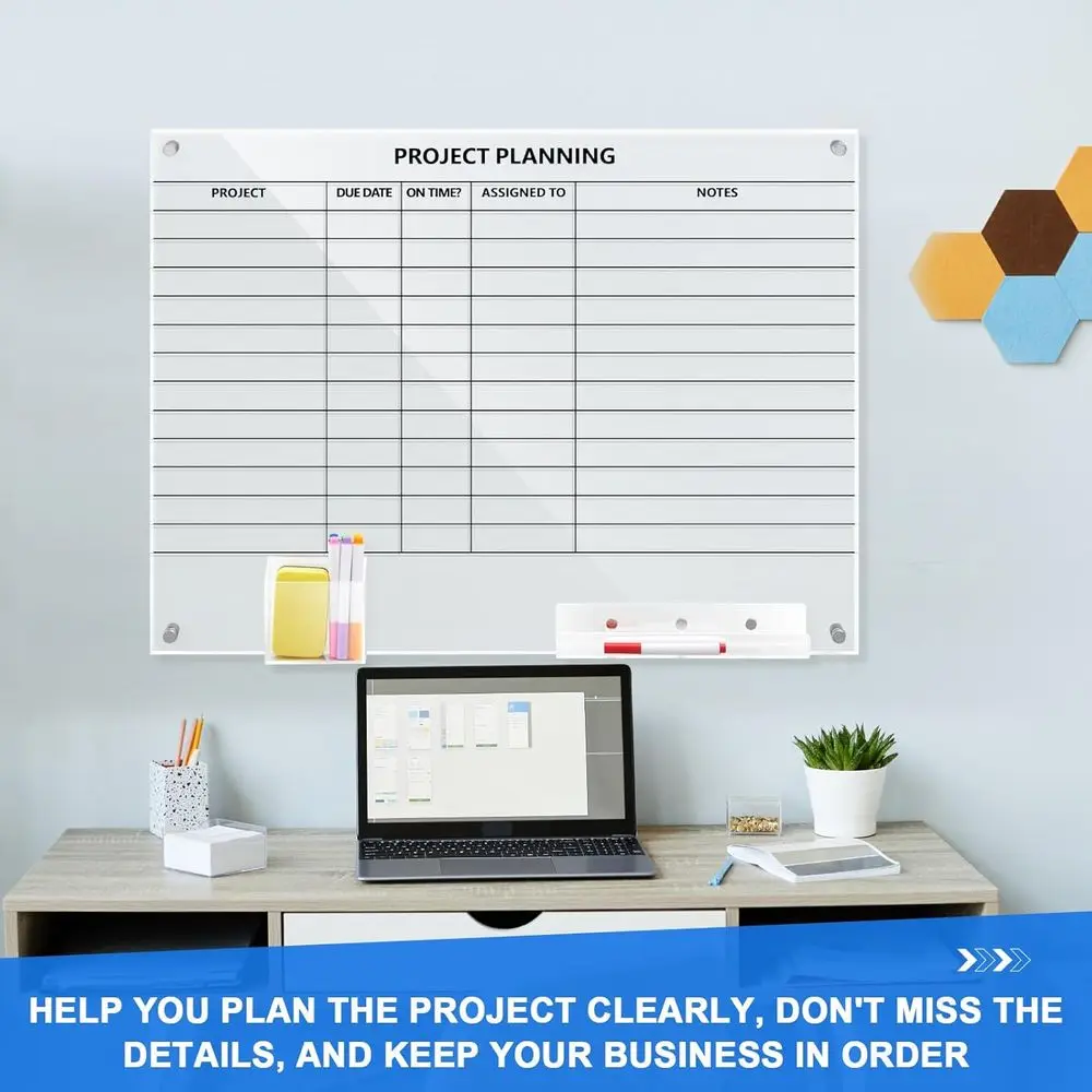لوح مسح جاف مثبت على الحائط من الأكريليك الشفاف مقاس 24 × 18 مع علامات وممحاة للمكتب المنزلي وتخطيط الأسرة