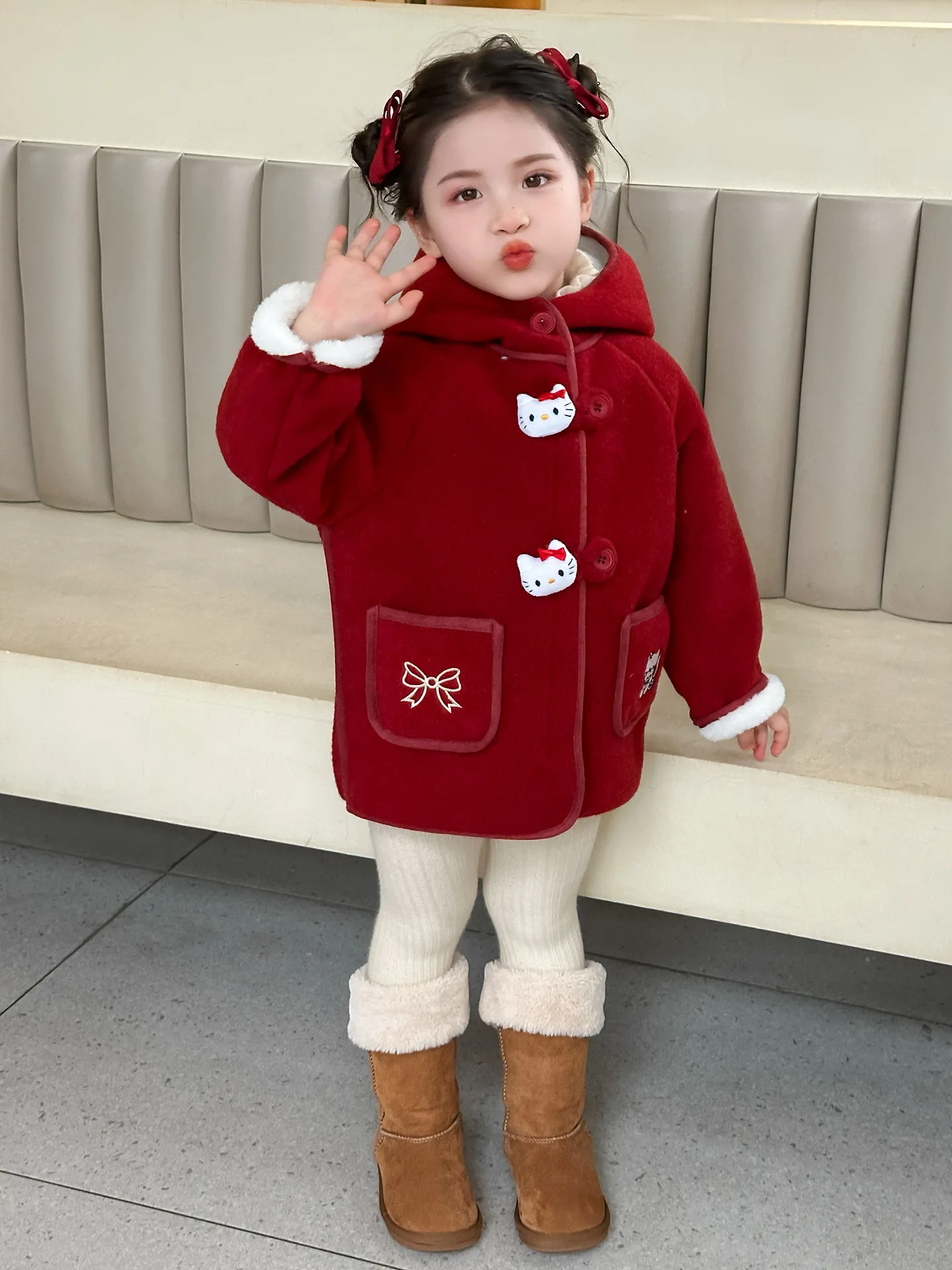 

Детская бархатная куртка с капюшоном для девочек, осень-зима 202, новое модное однобортное шерстяное пальто, шикарное утепленное пальто с героями мультфильмов