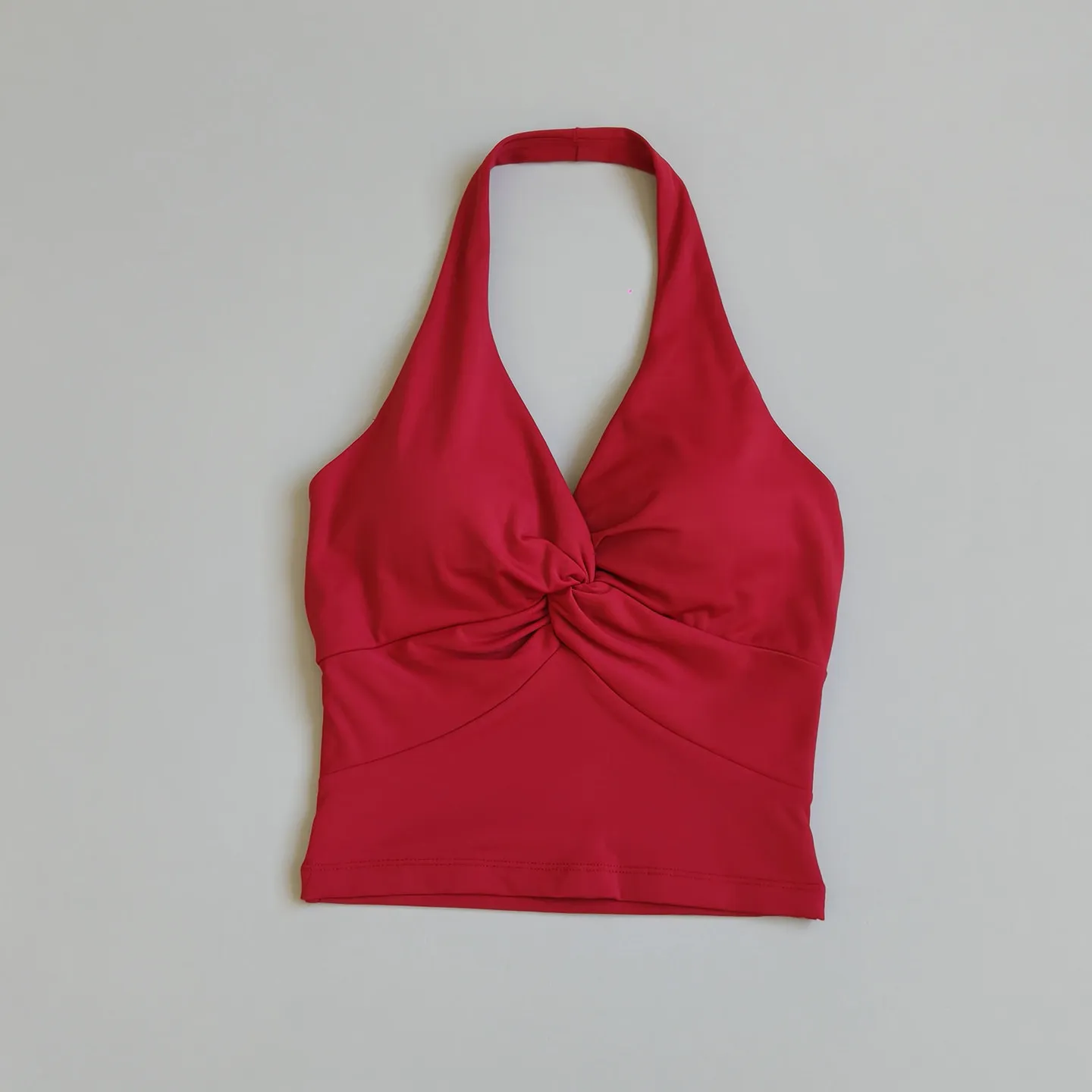 V-Ausschnitt Neckholder-Top mit Brustpolster, geraffte, stoßfeste, atmungsaktive, schnelltrocknende Sport-Trainings-Lauf-Fitness-Unterwäsche – Detail 2