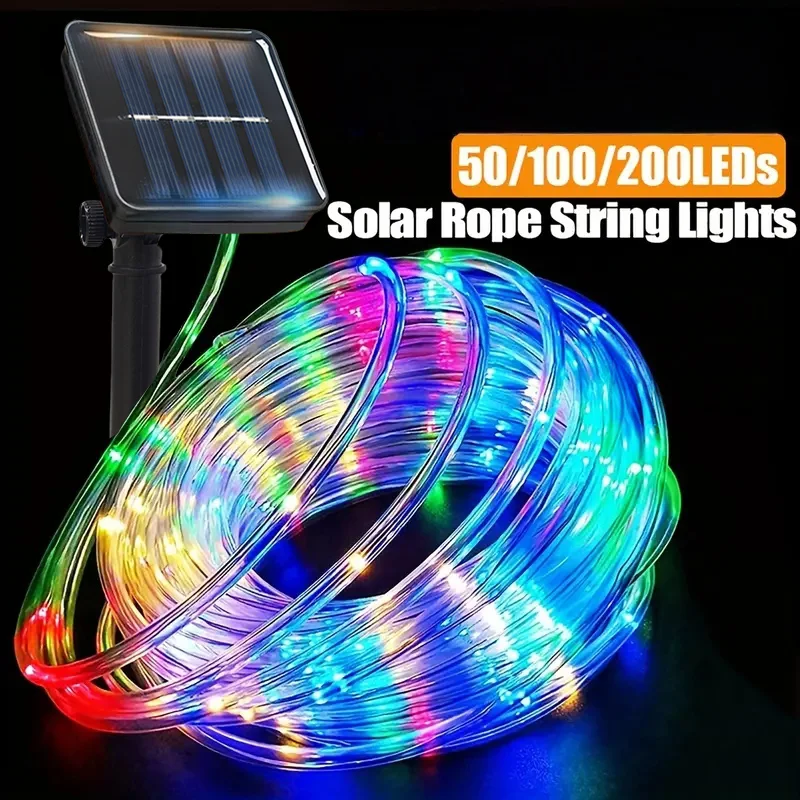 LED corde solaire lumières en plein air 50-200LED s 8 Modes IP54 étanche chaîne lumières pour jardin noël Halloween mariages décor