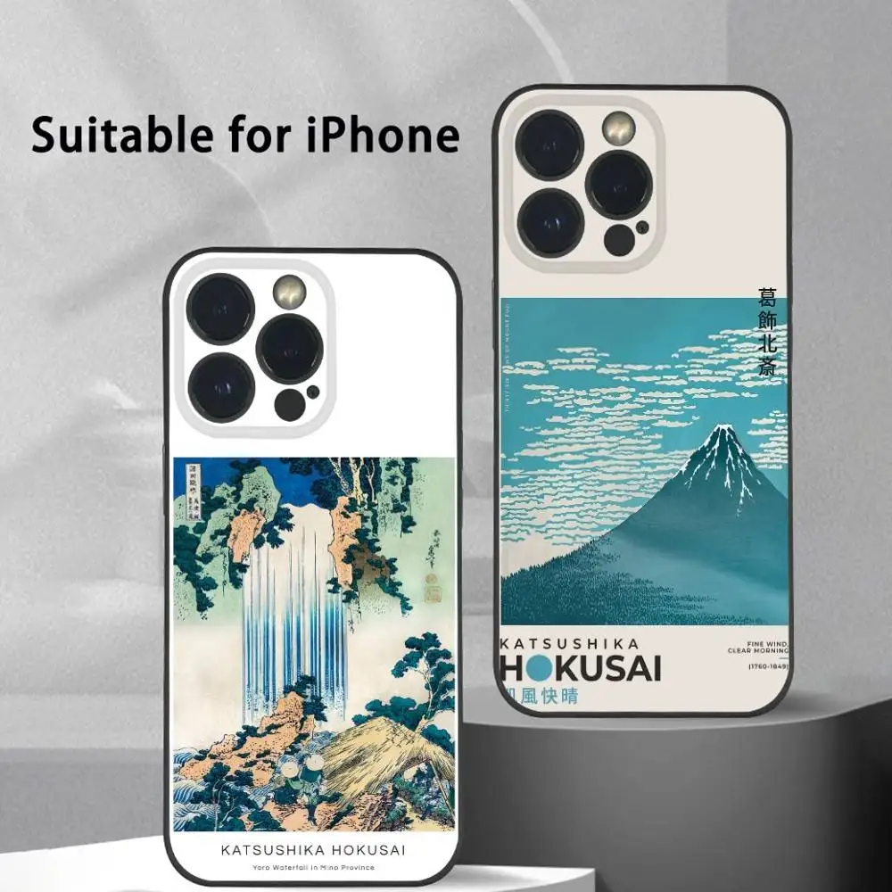 

Japan K-Katsushika Hokusai Art Phone Case For IPhone 16 15 14 13 12 11 Pro Max Plus Mini Frosted Soft Shell Funda
