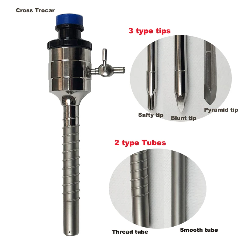

5mm 10mm 12mm Reusable Laparoscopia Trocar Silicone Sealing Cross Type Trocar Smooth Tube and Safty Tip