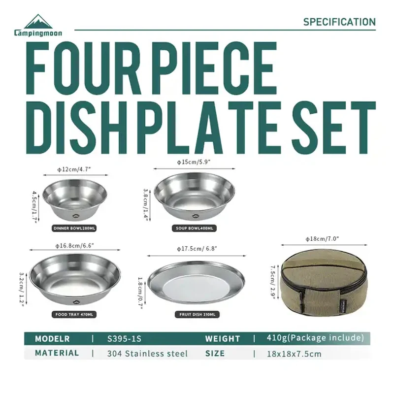 

CAMPINGMOON Stainless Steel 304 Bowl Plate Dish Camping Cookware Set Japan Korea Style BBQ Outdoor Dish 8 Piece With Plate Set