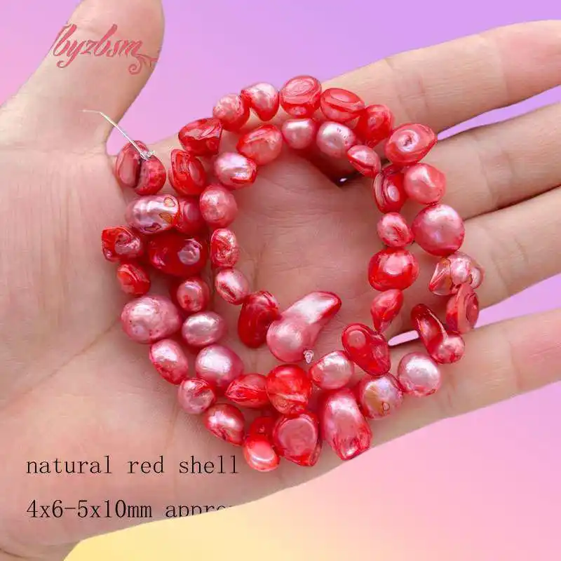 3x5-4x8mm/4x6-5x10mm Pink Red Freeform Shell Natural Stone Loose Beads 15 inch for DIY Charms Necklace Bracelet Jewelry Making