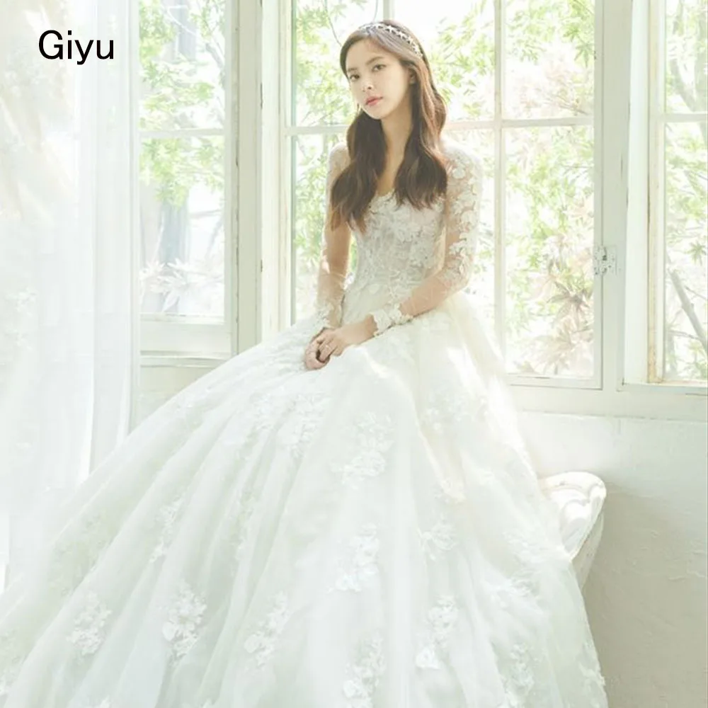 Giyu Exquisite Full Lace Followers Korea Wedding Dress Photoshoot A-line Sweetheart Collar Floor-length 웨딩드레스 Bridal Gown