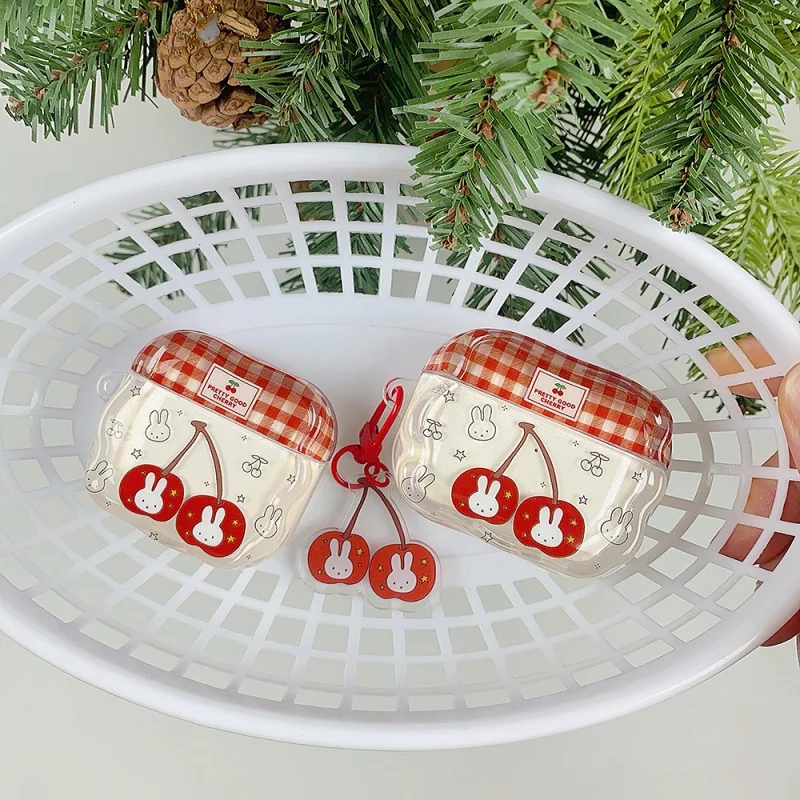 

Fashion Cute Cherry Miffy Rabbit Earphone Case For Apple Airpods 4 3 2 Pro 3 Cover with Pendant Silicone Headphone Charging Case