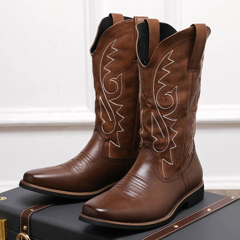 Men's Chelsea Boots Retro British Style Anti-slip for All Seasons Men Shoes Comfortable Cowboy Boots High-top Men's Boots
