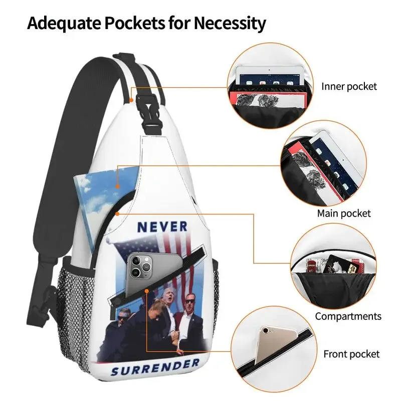 Mochila Crossbody Sling personalizada para homens, bolsa no peito para viajar, nunca rodeando Trump