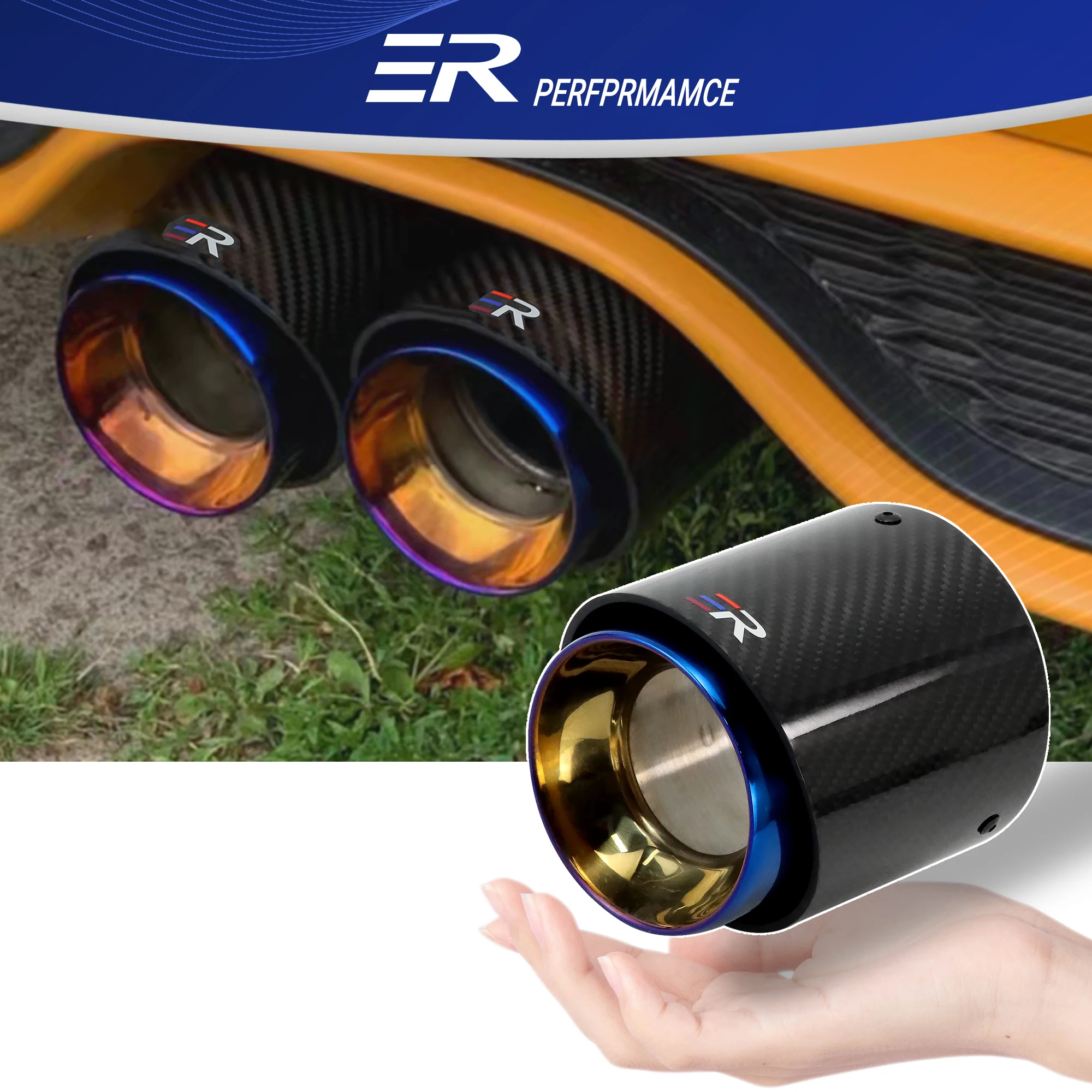 Exhaust Racing MINI Cooper Exhaust Tip Carbon with Blue for F56 F54 F55 R55 R56 R57 R58 R59 R60 R61 F57 F60 CooperS JCW