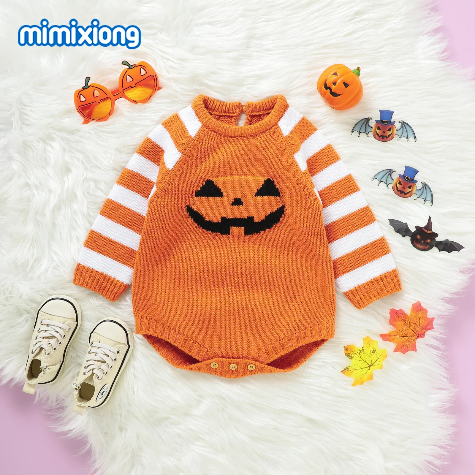 Winter Baby Halloween Costumes Orange Pumpkin Knit Newborn Boy Girl Bodysuits One Pieces 0-18m Infant Unisex Coveralls Jumpsuits