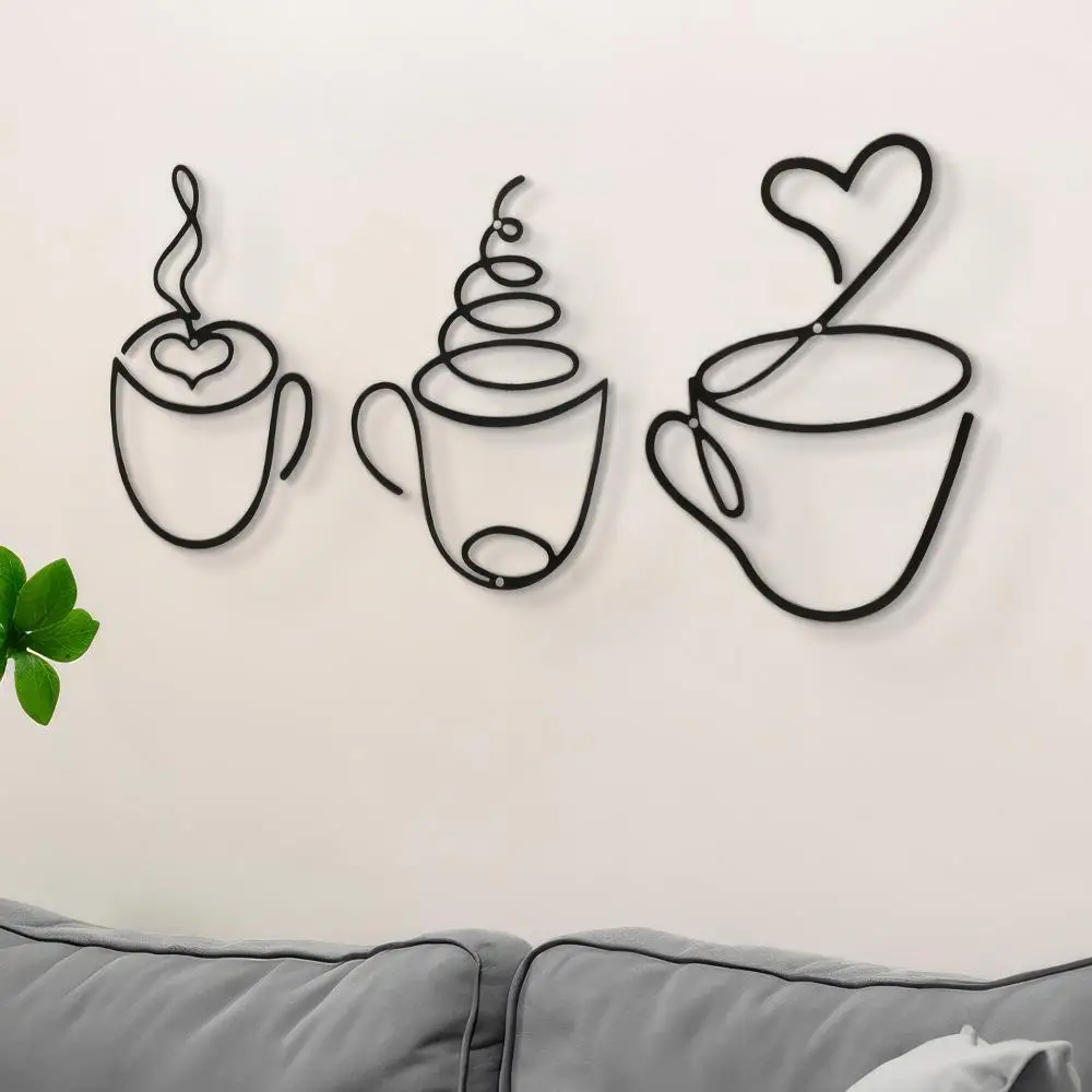 3-Piece Creative Coffee Wall Hanging Set, Cafe Decor Home Iron Art Craft, Indoor Wall Decoration Metal Hangings - view 4