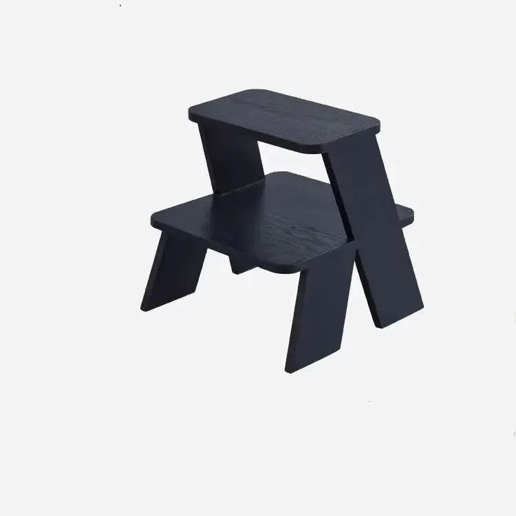 

Double-Layer Black Step Stool - Multifunctional Wooden Furniture: Use as Tea Side Table, Storage Rack, Shoe Changing Stool