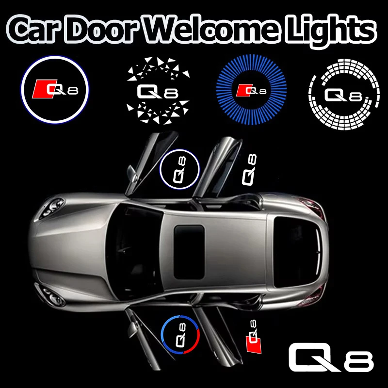 2PCS LED Car Door Courtesy Logo Welcome Ghost Shadow Projector Lamps Styling Accessories For Audi Q8 Auto Decor Accessories