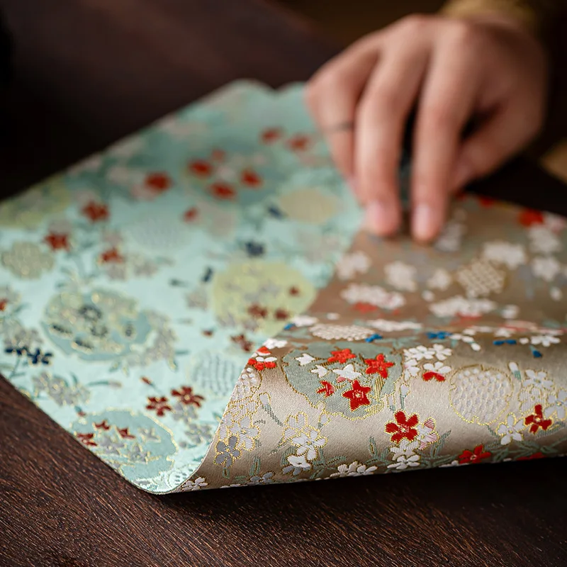 Japanese Double Sided Brocade Tea Mat Vintage Floral Waterproof Table Runner Use Home Tea Room Decor Pad Cloth Dining Table
